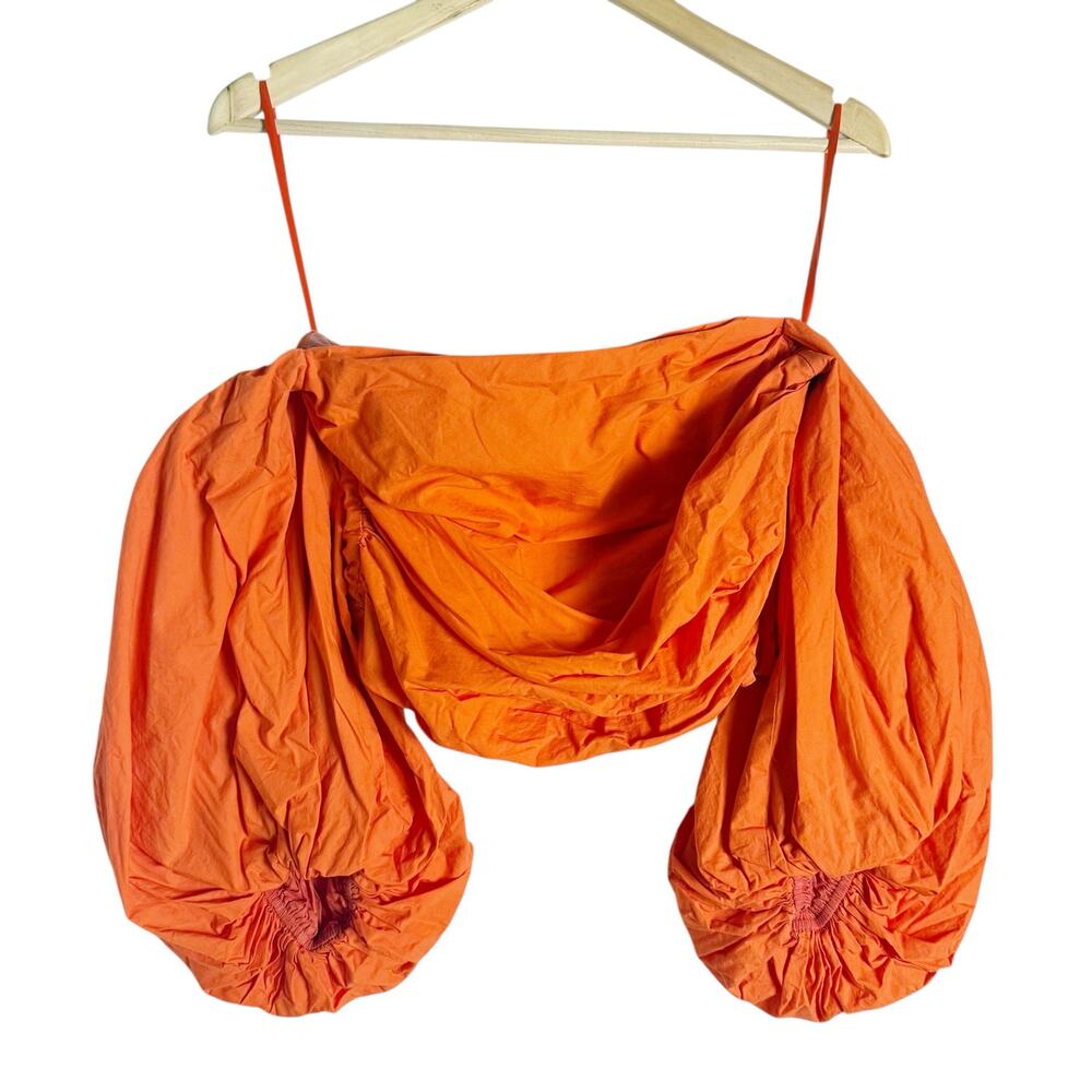Tanya Taylor Alondra Orange Off Shoulder Puff Sleeve Crop Top Size 8 - Picture 5 of 13